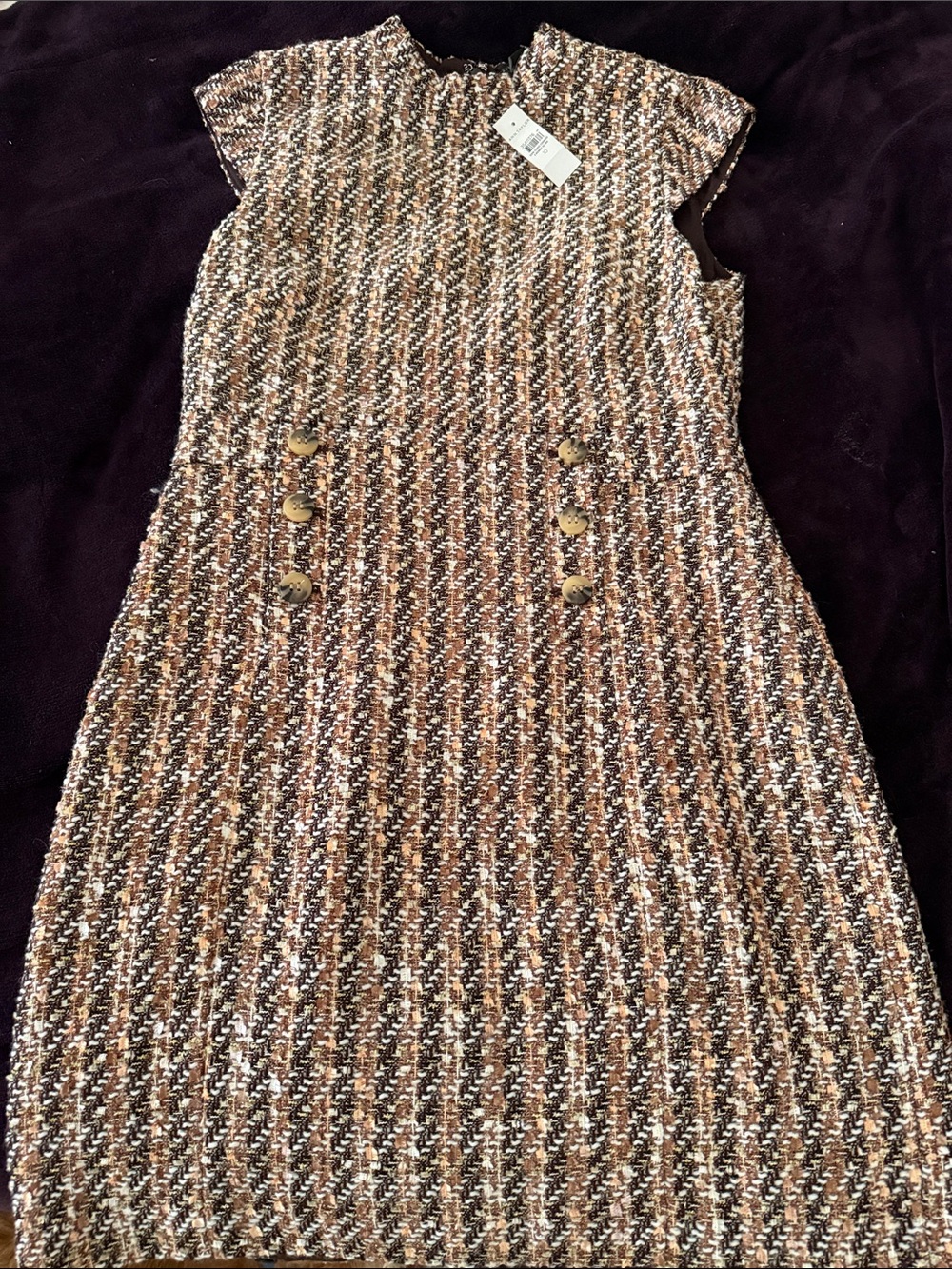 Ann Taylor Girls' Tweed Dress in Brown and Cream